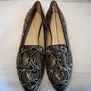 M.Gemi Patterned Embriodered Gold and Black Loafers